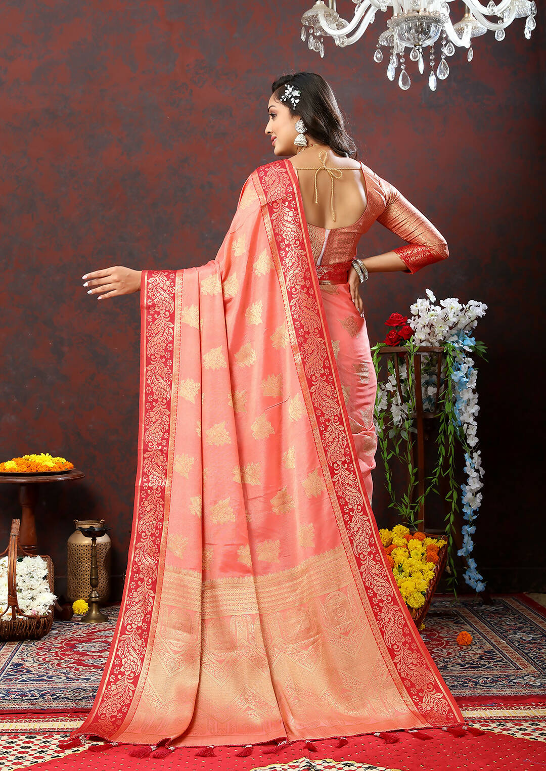 Lorenvalley Fashion Peach Cotton Woven Design with Zari Weaving Design Saree - Swadesiicart
