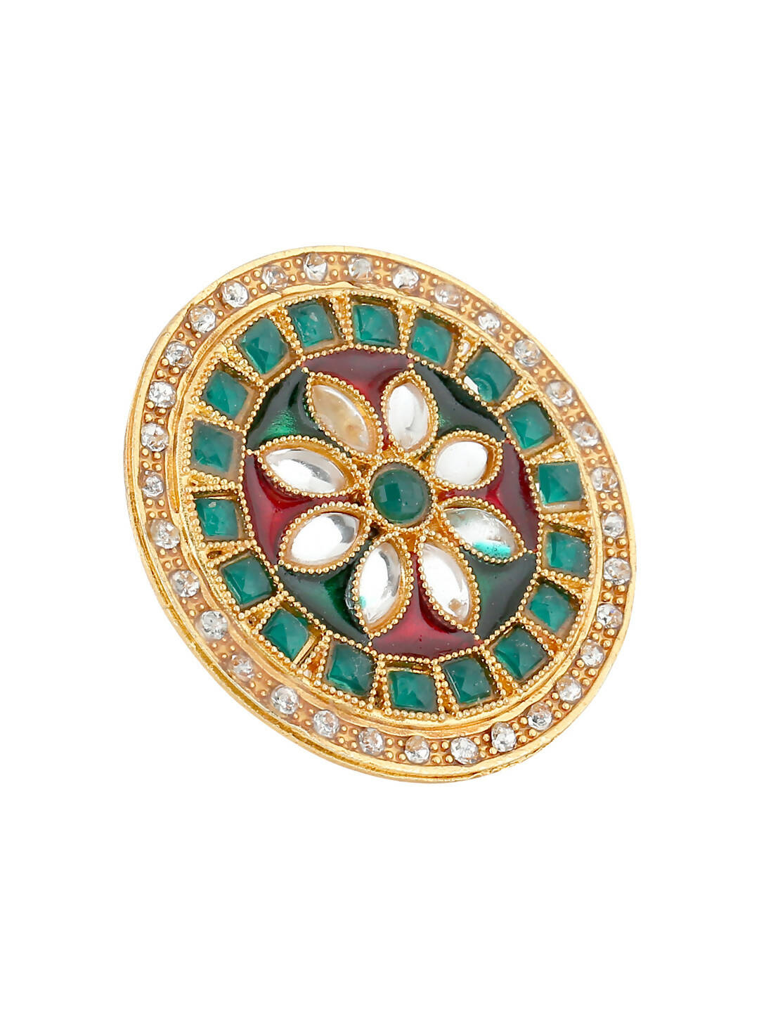 NVR Women's Traditional Kundan Meenakari Gold-Polished Ajustable Finger Ring | Swadesiicart
