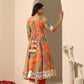 Pomcha Jaipur Orange Gul Rangbirangi Anarkali Set | Swadesiicart