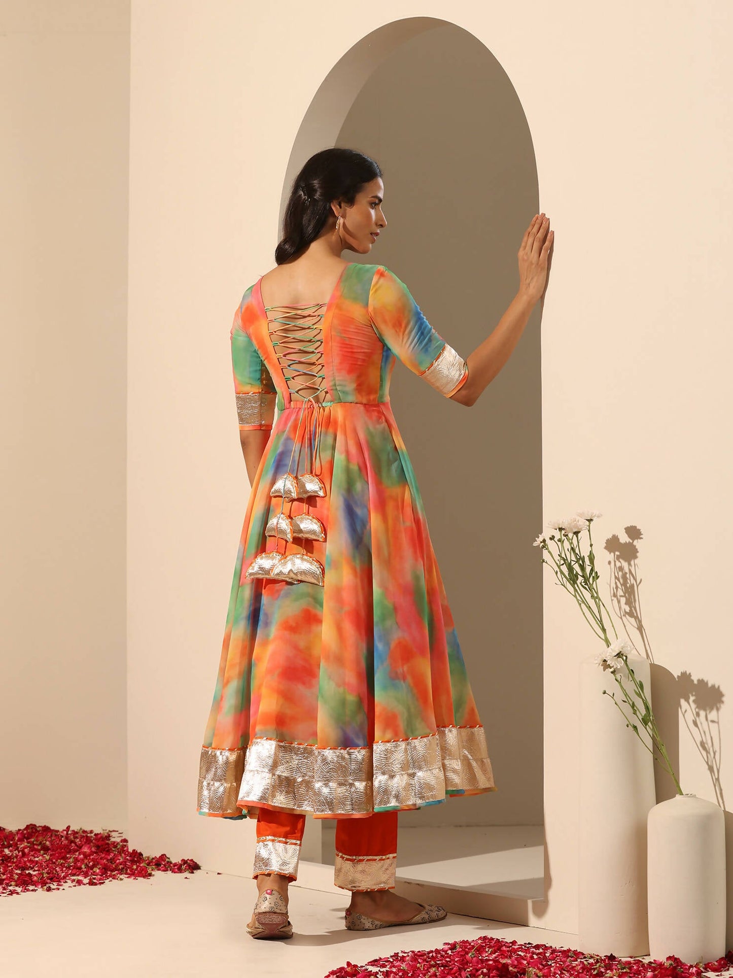 Pomcha Jaipur Orange Gul Rangbirangi Anarkali Set | Swadesiicart