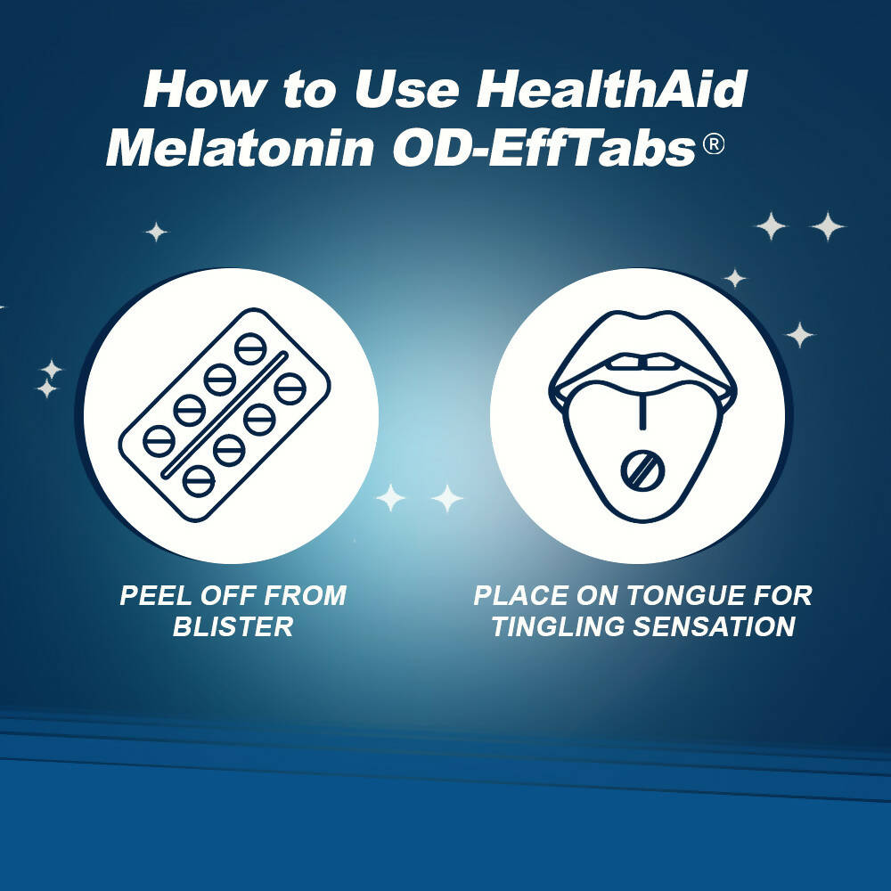 HealthAid Melatonin 5 mg + Chamomile Extract 35 mg OD Effervescent Tablets - Swadesiicart