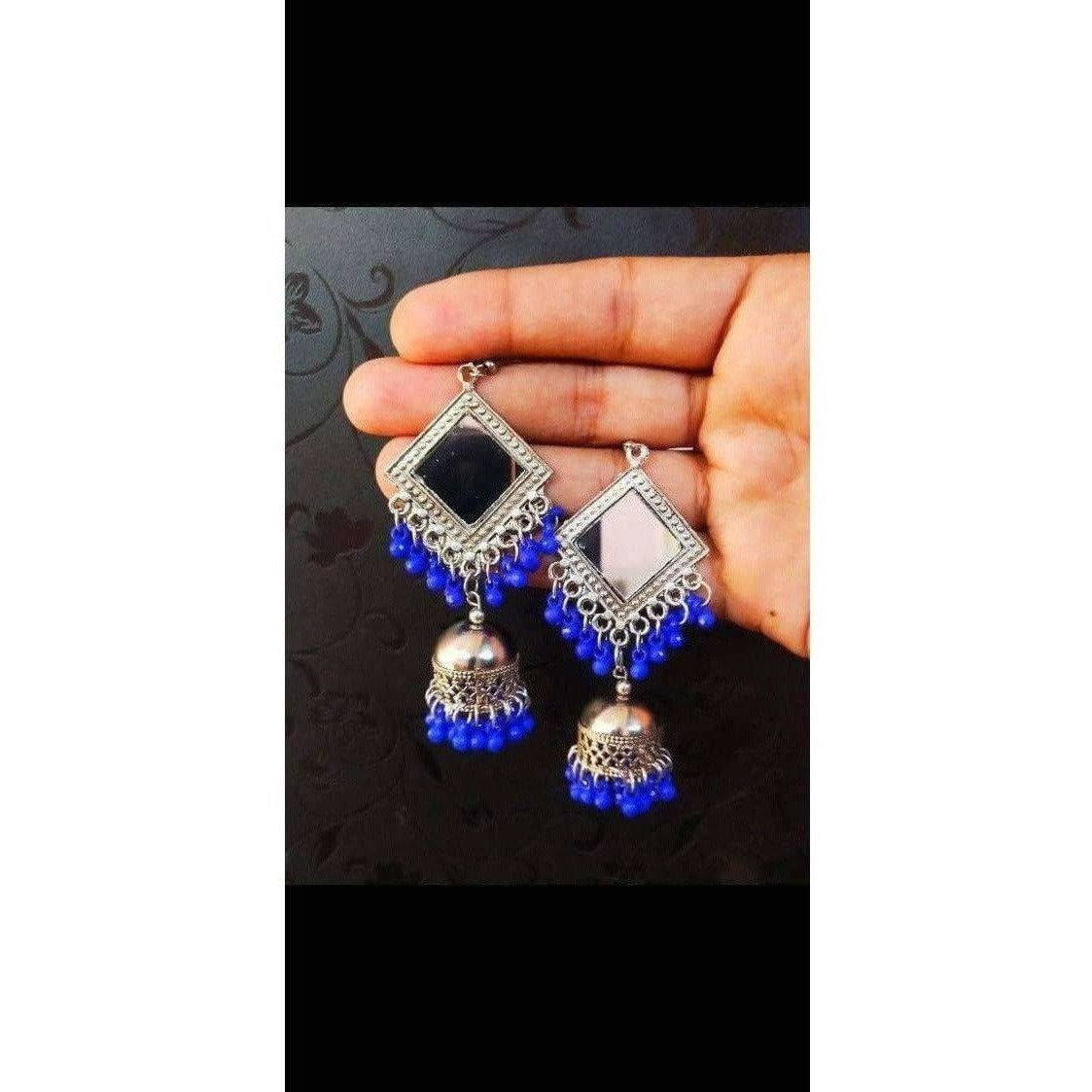 MS Fashion India Muskan Fancy Mirror work Blue Smart Earrings | Swadesiicart