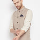 Even Apparels Cream Linen Men's Nehru Jacket-Contrast Lining-Inbuilt Pocket Square | Swadesiicart