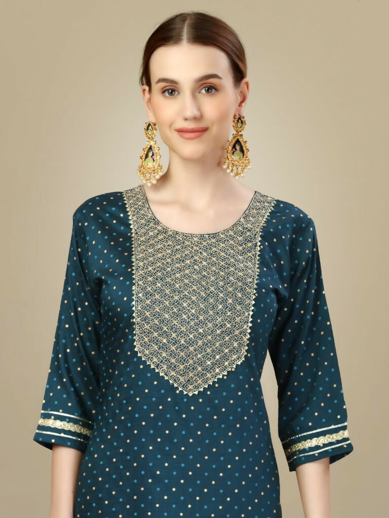 Jyoti Fashion Women's Morpich Silk Blend Embroidery & Sequence work Kurta with Trouser & Dupatta | Swadesiicart