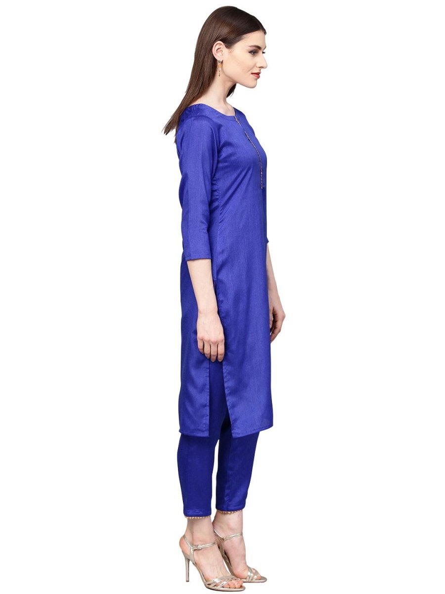 Ahalyaa Women's Royal Blue Poly Silk Solid Salwar Suit with Dupatta | Swadesiicart