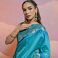 Vishnu Weaves Women's Firozi Soft Silk Zari Woven Saree with Blouse - Swadesiicart