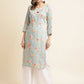 Blue Poly Rayon Floral Printed Straight Kurta - Prasuti