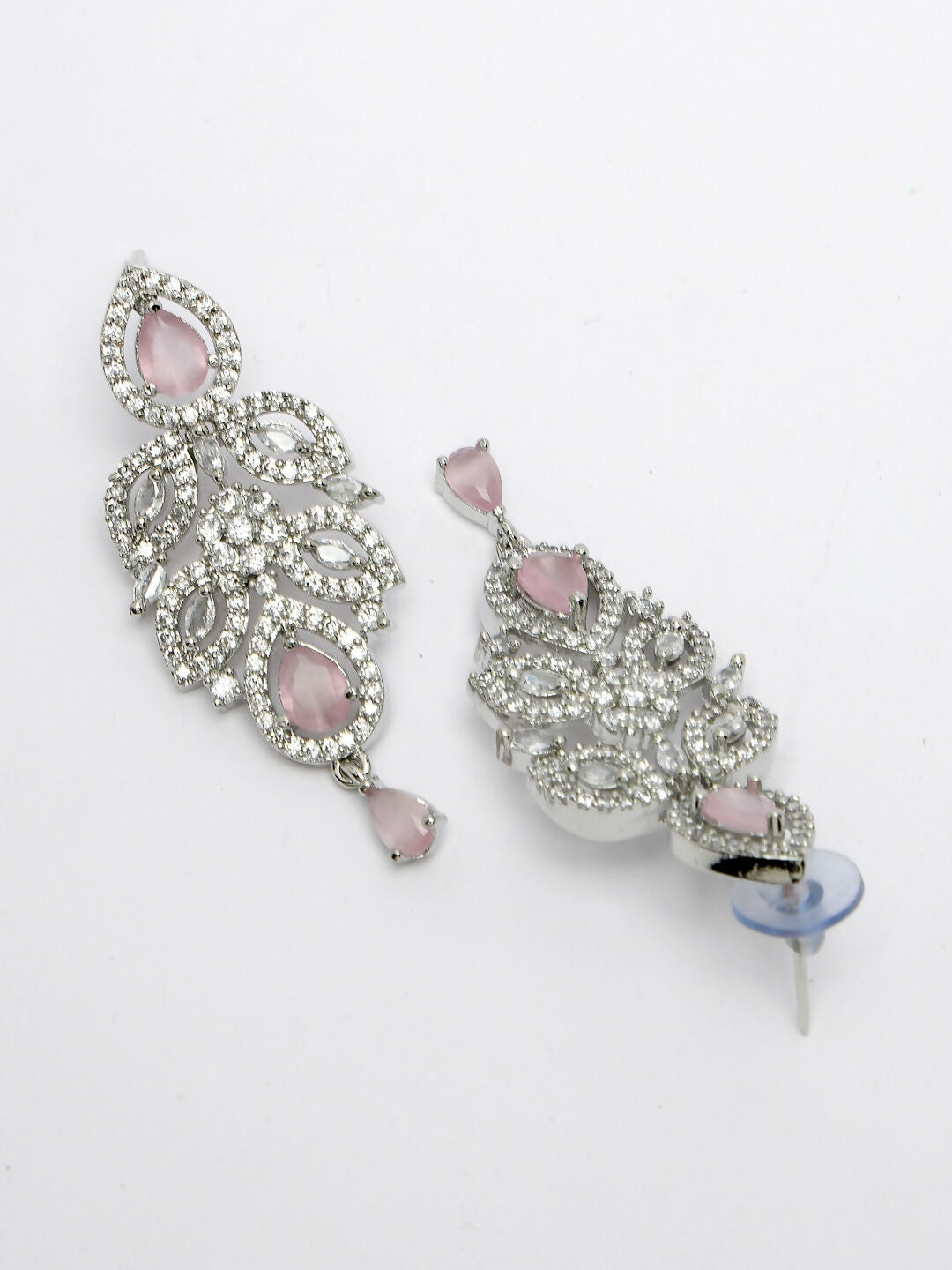 NVR Women's silver plated & Pink CZ stone handcrafted jewellery set - Swadesiicart