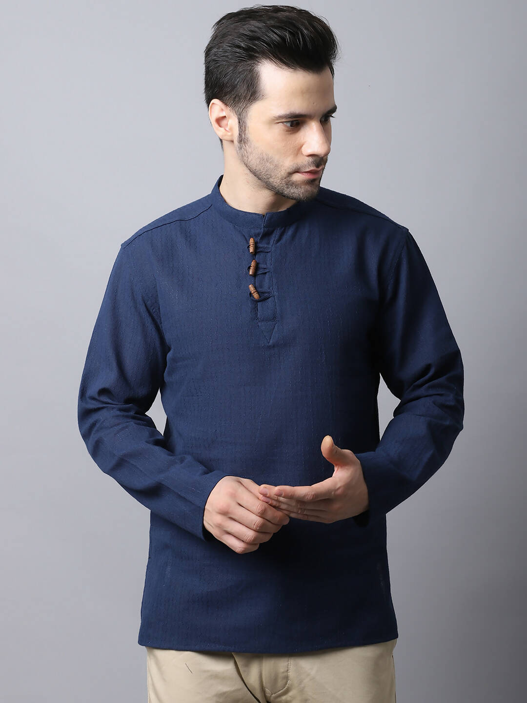 Even Apparels Navy Pure Cotton Men's Kurta With Band Collar | Swadesiicart