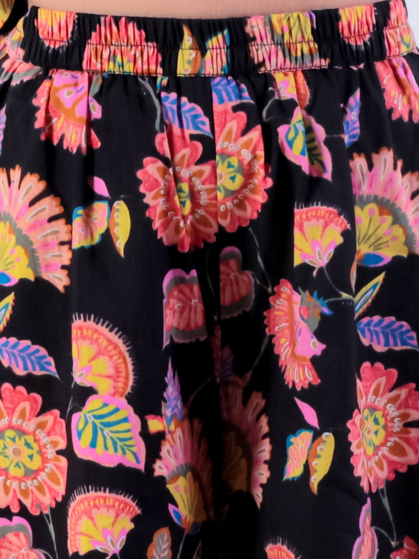Lil Drama Jaipur Print Stylish Top with Pant Co-ordinate Set for Girls - Black - Swadesiicart