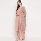 NOZ2TOZ Women's Foil Print & Gota Patti Work Straight Cotton Peach Kurta, Pant & Dupatta - Swadesiicart