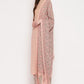 NOZ2TOZ Women's Foil Print & Gota Patti Work Straight Cotton Peach Kurta, Pant & Dupatta - Swadesiicart