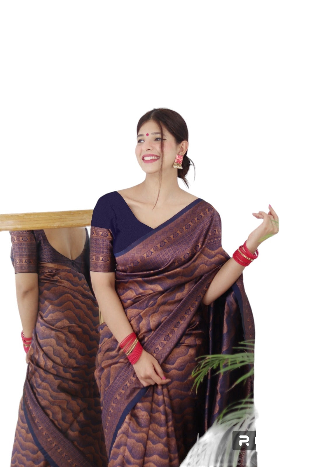 Vamika Weaving Banarasi Jacquard navy Kanjivaram Saree | Swadesiicart