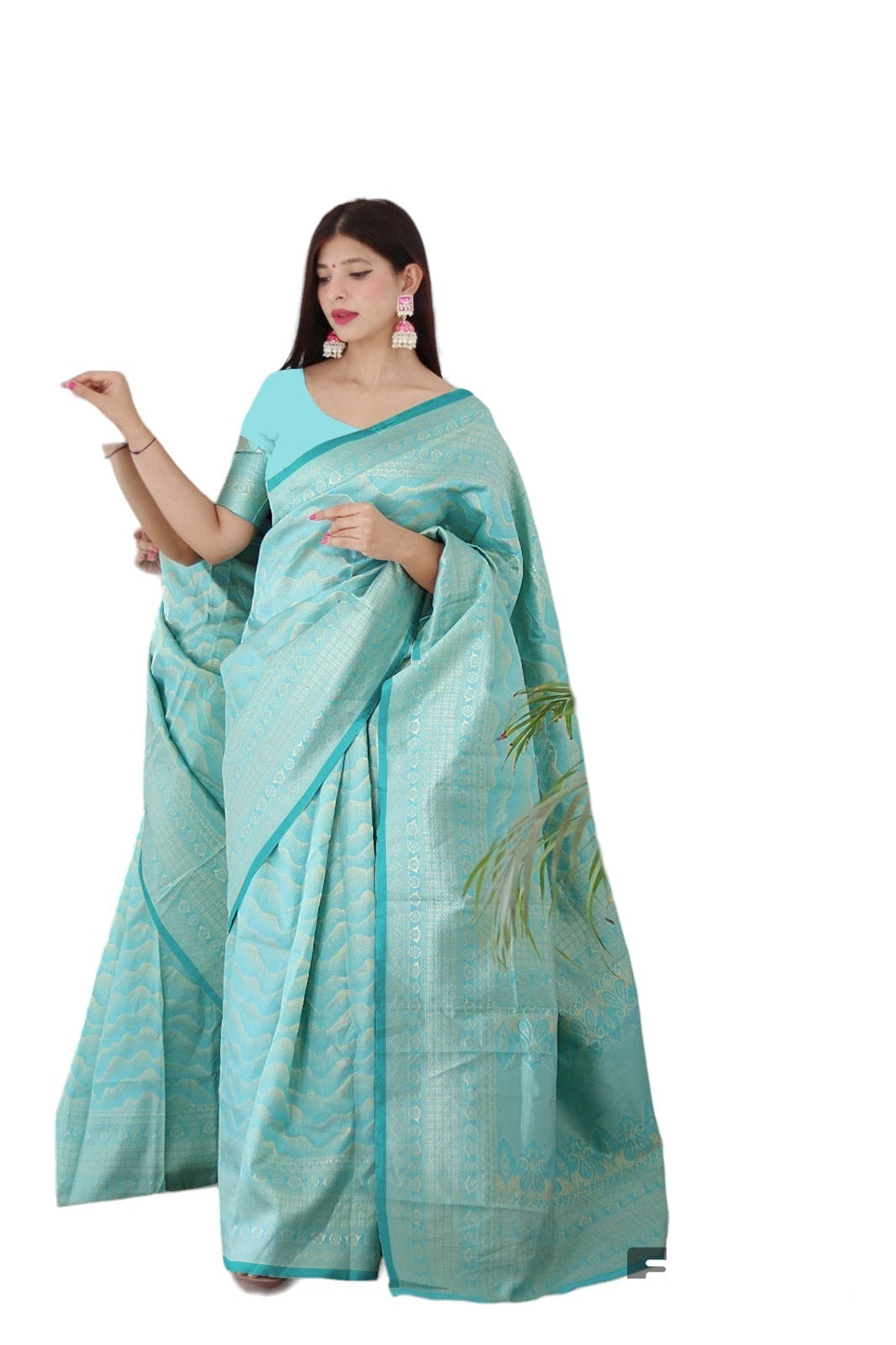 Vamika Weaving Banarasi Jacquard rama Kanjivaram Saree | Swadesiicart