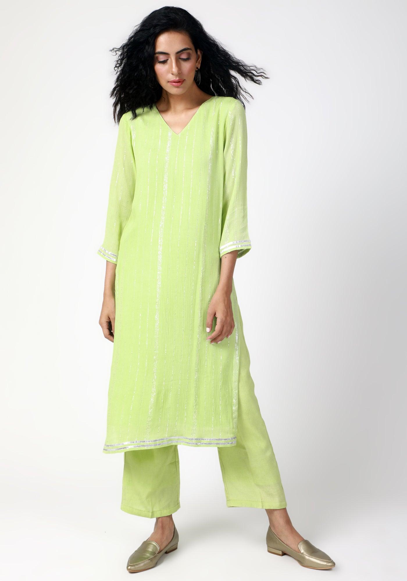 trueBrowns Green Gota Slit Kurta-Pant | Swadesiicart