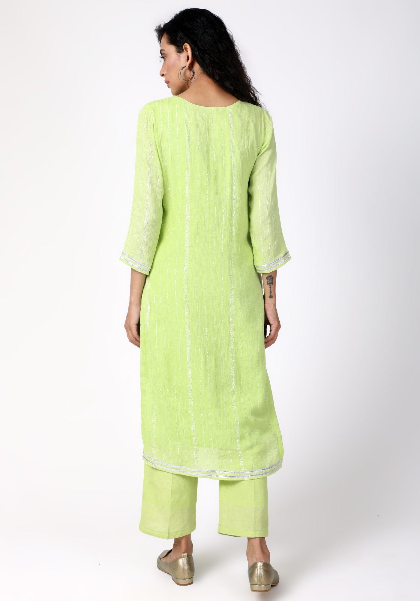 trueBrowns Green Gota Slit Kurta-Pant | Swadesiicart
