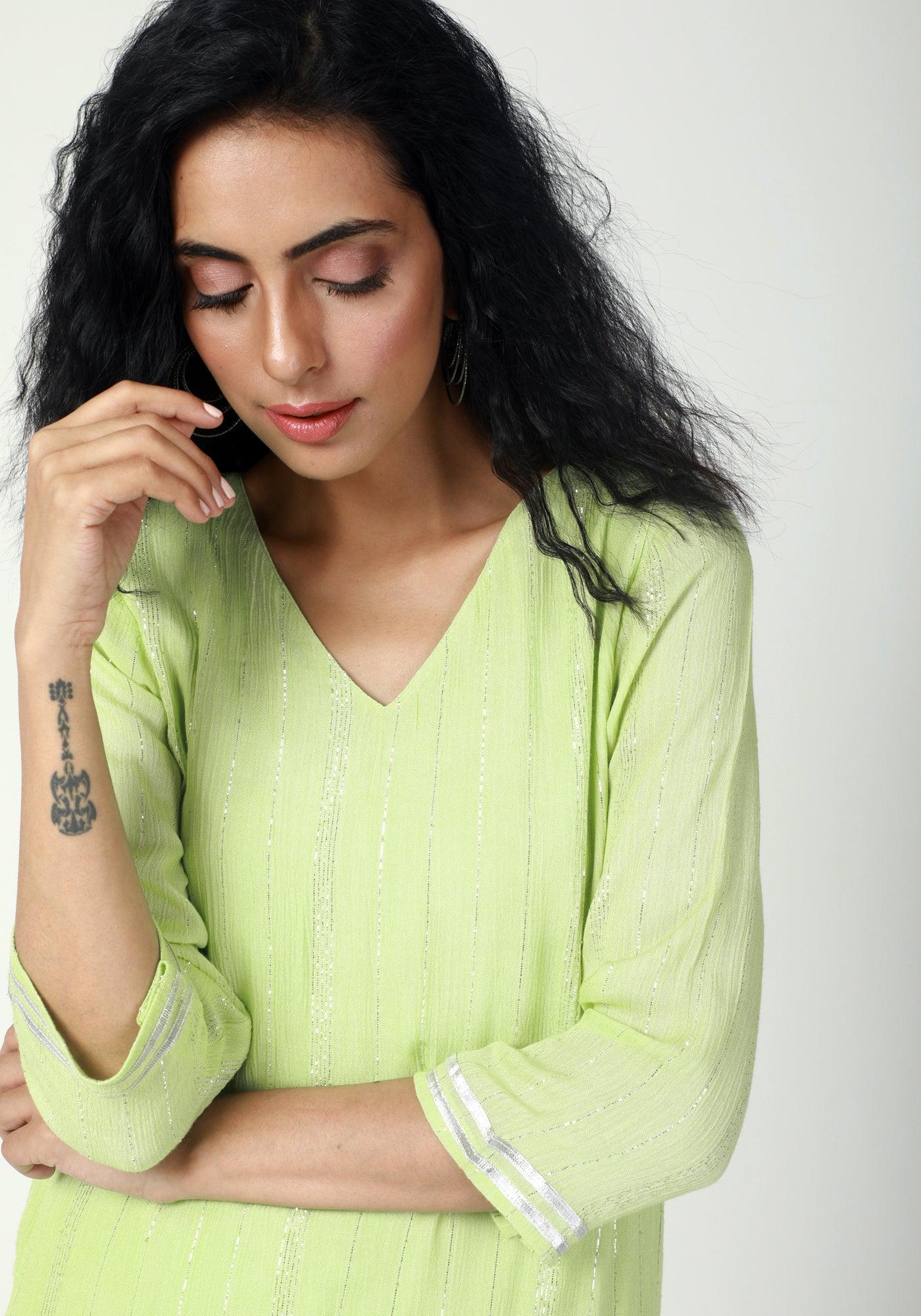 trueBrowns Green Gota Slit Kurta-Pant | Swadesiicart