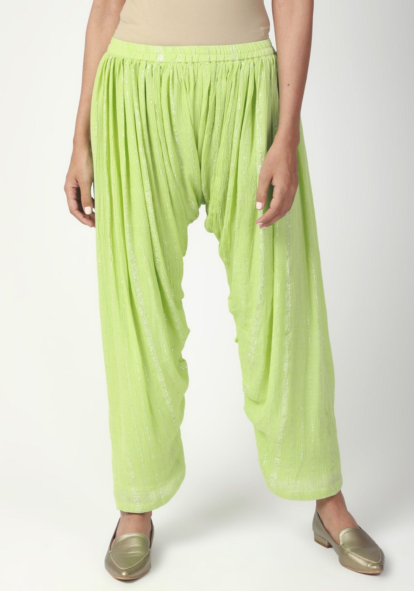 trueBrowns Green Silver Laced Kurta- Ruffled Pant | Swadesiicart