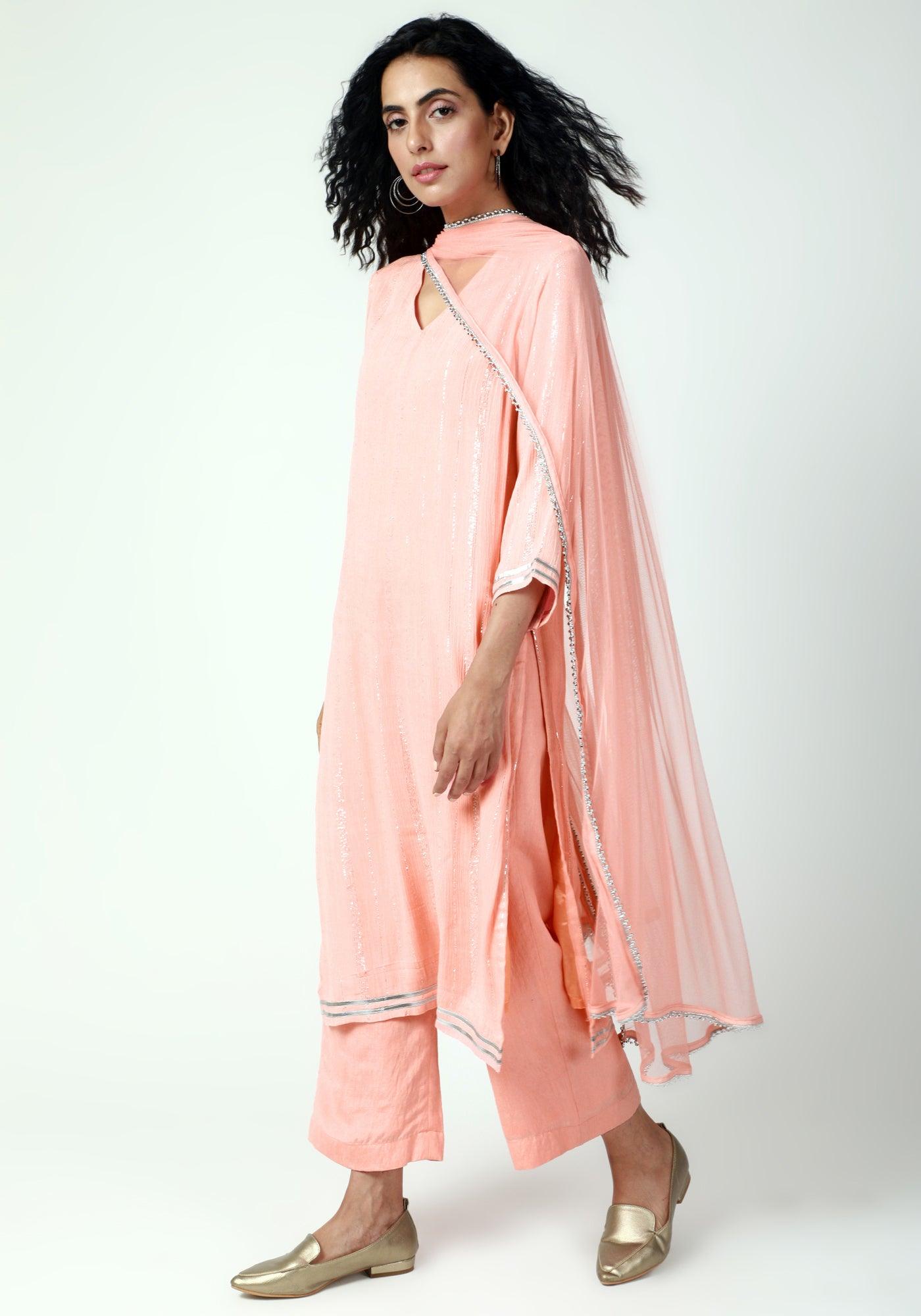 trueBrowns Blue Gota Slit Kurta-Pant-Dupatta | Swadesiicart