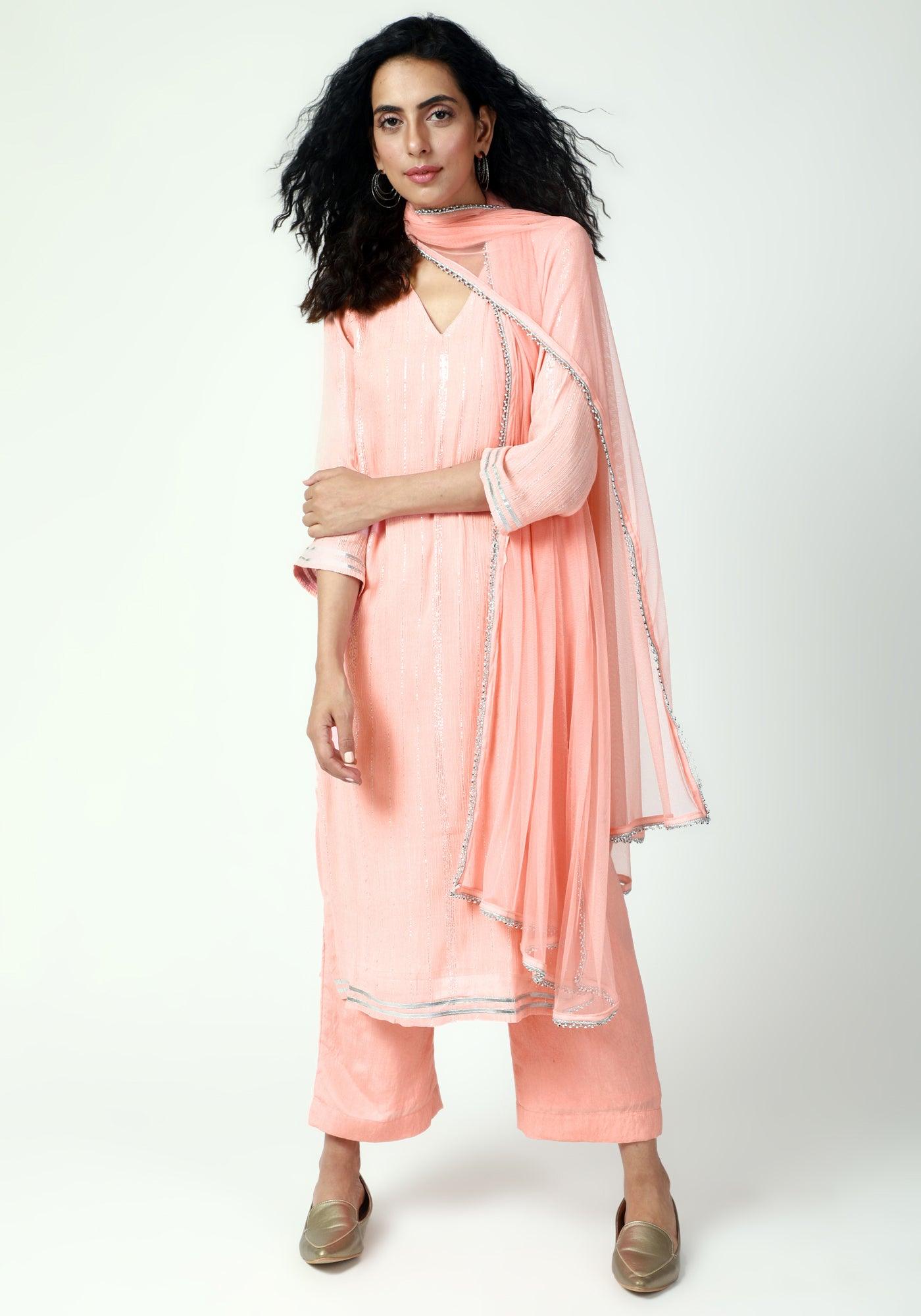 trueBrowns Gota Slit Kurta-Pant-Dupatta | Swadesiicart