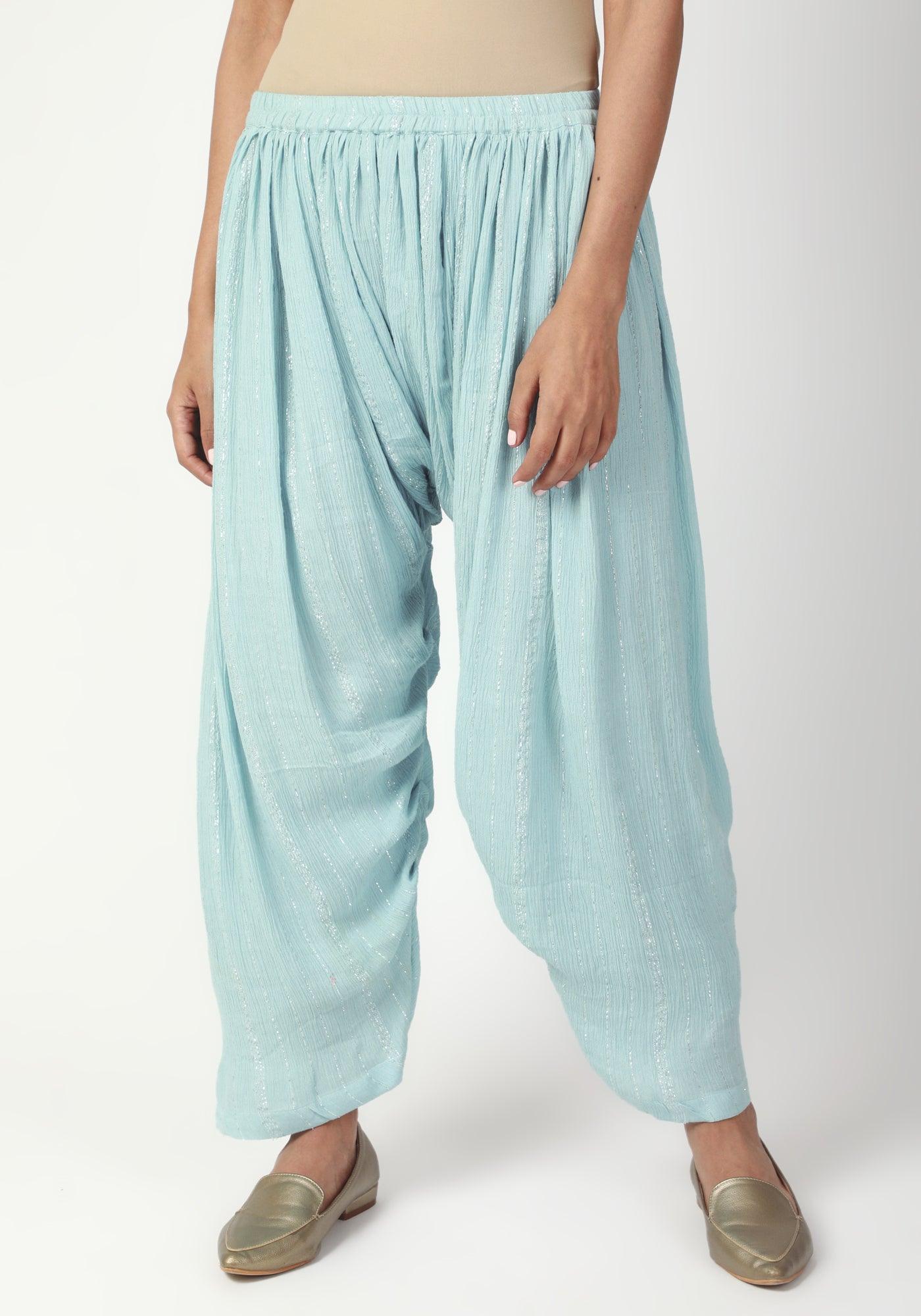 trueBrowns Blue Gota Slit Kurta-Ruffled Pant-Dupatta | Swadesiicart