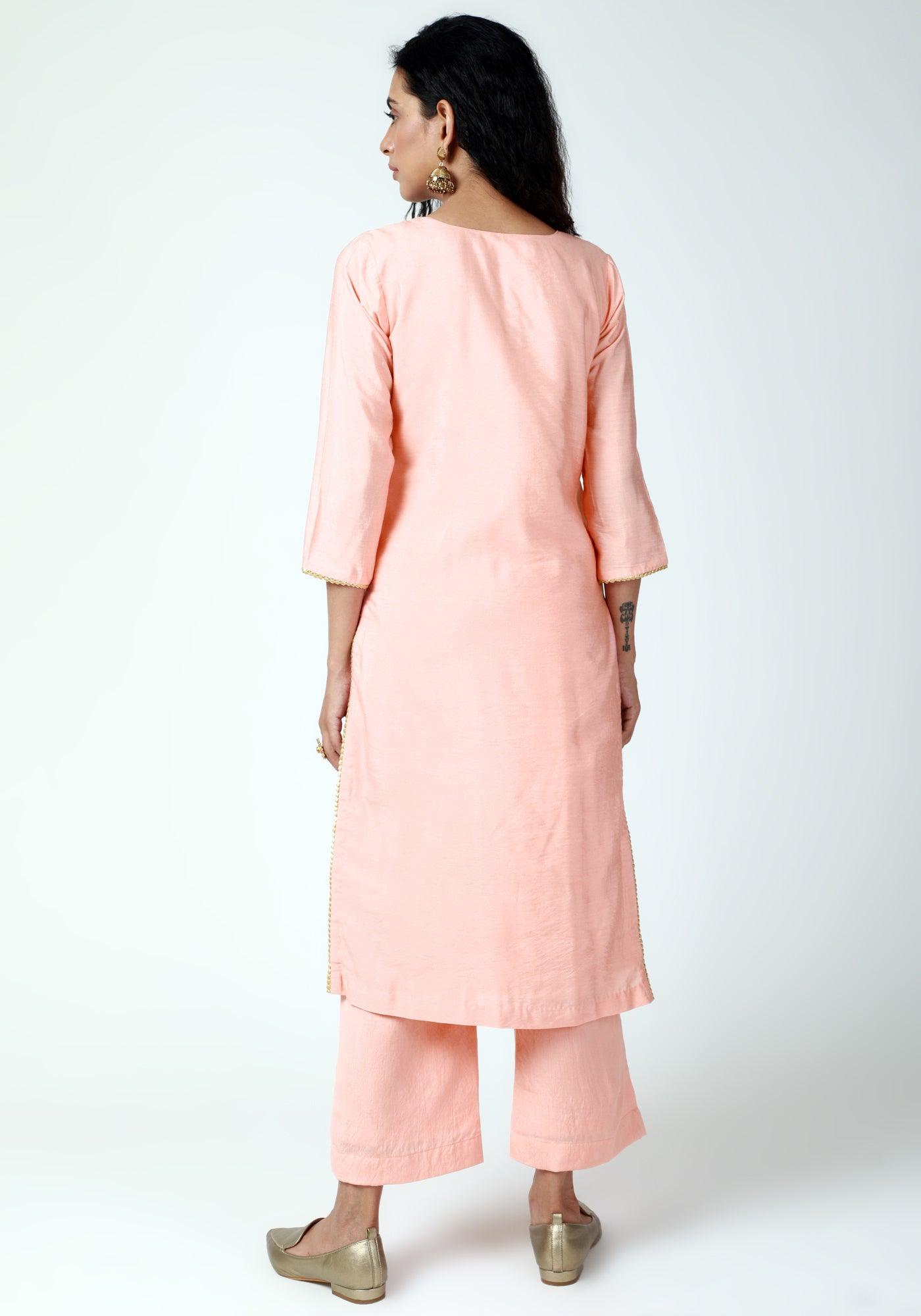 trueBrowns Peach Gota Kurta-Pant-Dupatta | Swadesiicart