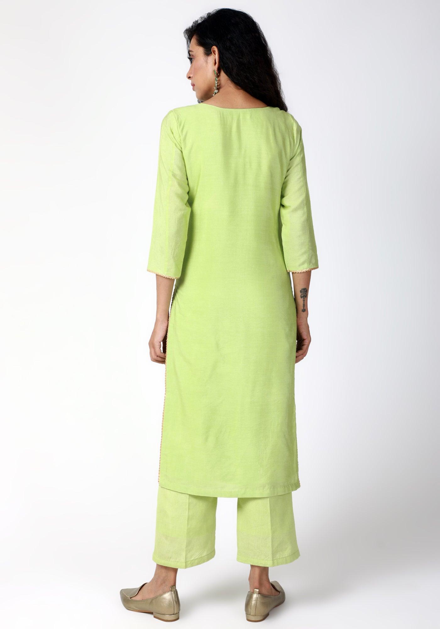 trueBrowns Green Gota Kurta-Pant-Dupatta | Swadesiicart