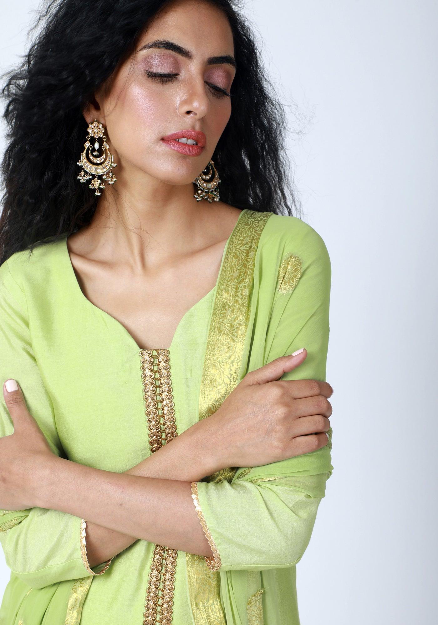 trueBrowns Green Gota Kurta-Pant-Dupatta | Swadesiicart