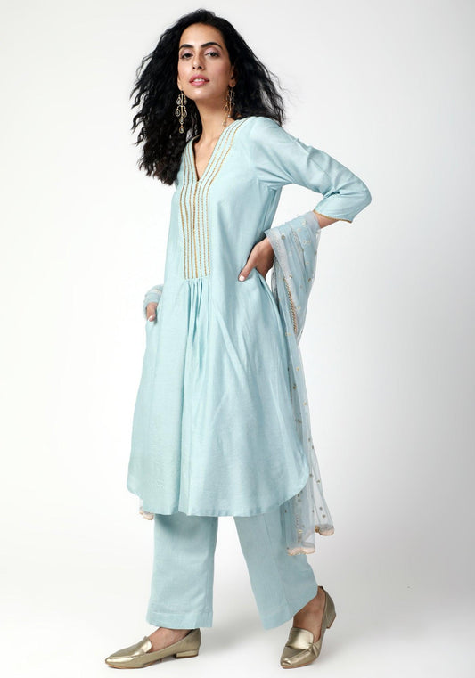 trueBrowns Blue Gota Kurta-Pant-Dupatta | Swadesiicart