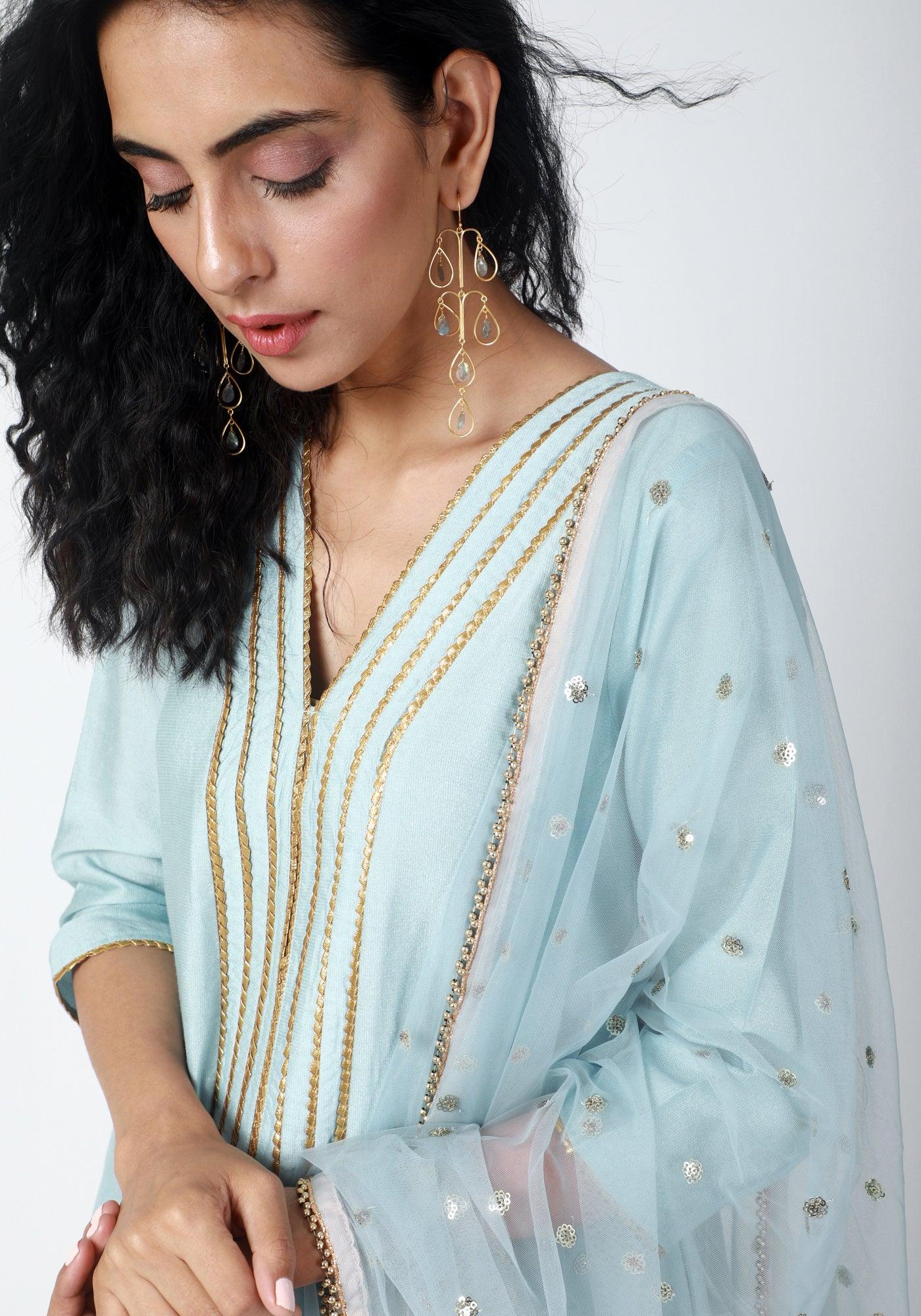 trueBrowns Blue Gota Kurta | Swadesiicart