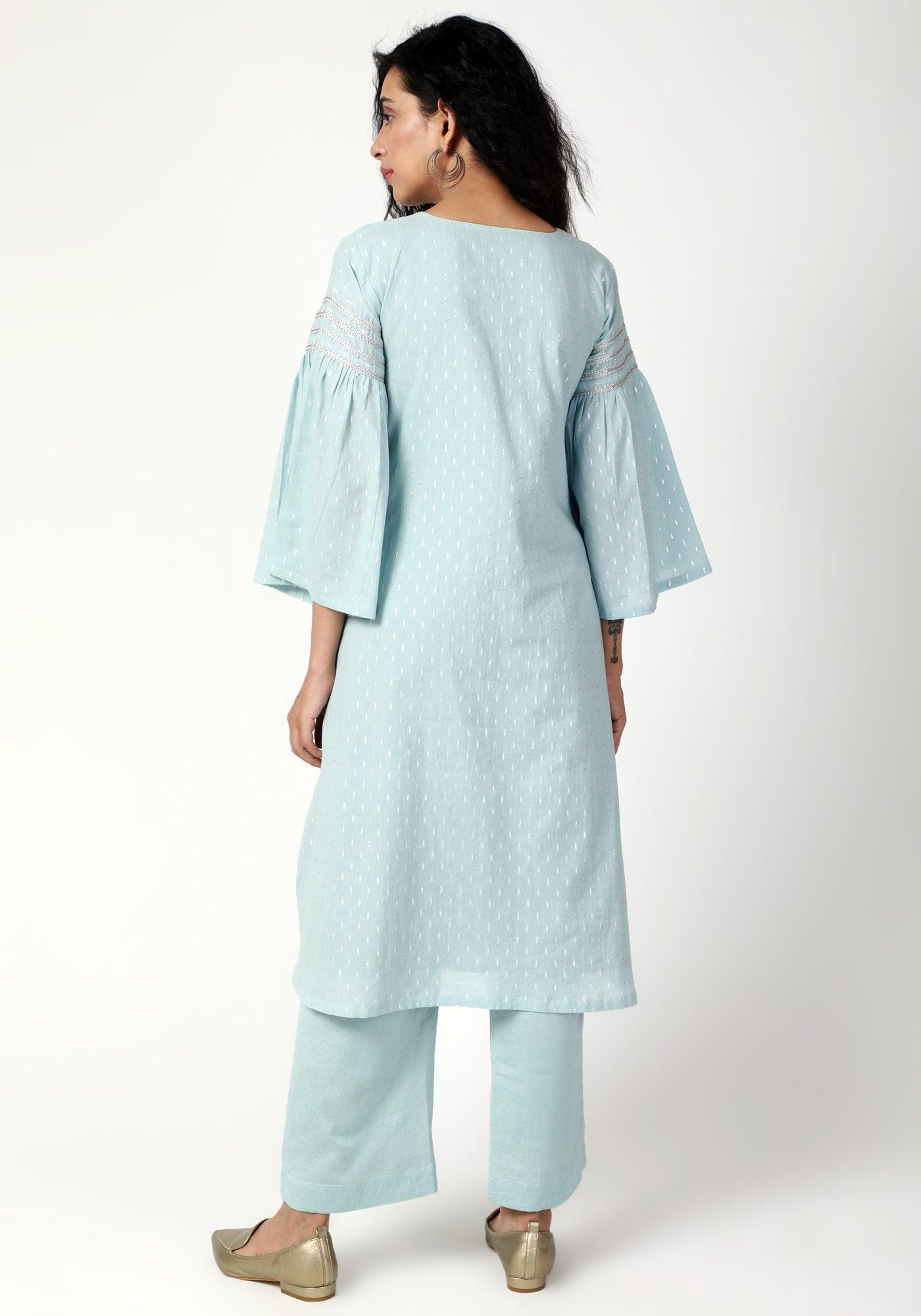 trueBrowns Blue Silver Laced Kurta-Pant-Dupatta | Swadesiicart