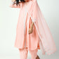trueBrowns Peach Silver Laced Kurta- Ruffled Pant-Dupatta | Swadesiicart