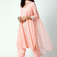 trueBrowns Peach Silver Laced Kurta- Ruffled Pant-Dupatta | Swadesiicart