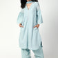 trueBrowns Blue Silver Laced Kurta- Ruffled Pant-Dupatta | Swadesiicart