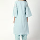 trueBrowns Blue Silver Laced Kurta- Ruffled Pant-Dupatta | Swadesiicart
