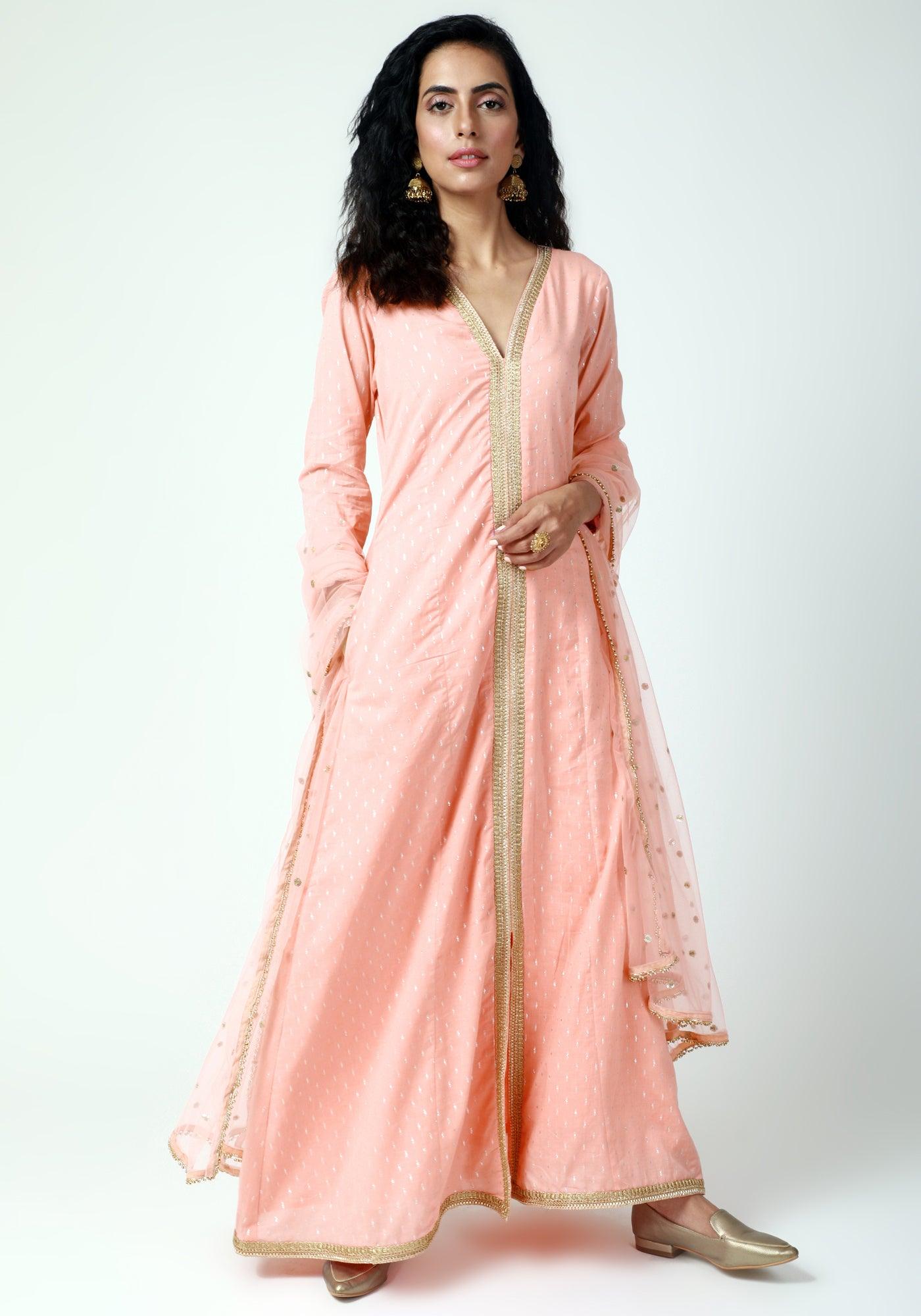 trueBrowns Peach Lace Kurta-Pant-Dupatta | Swadesiicart