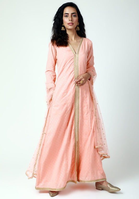 trueBrowns Peach Lace Kurta-Pant-Dupatta | Swadesiicart