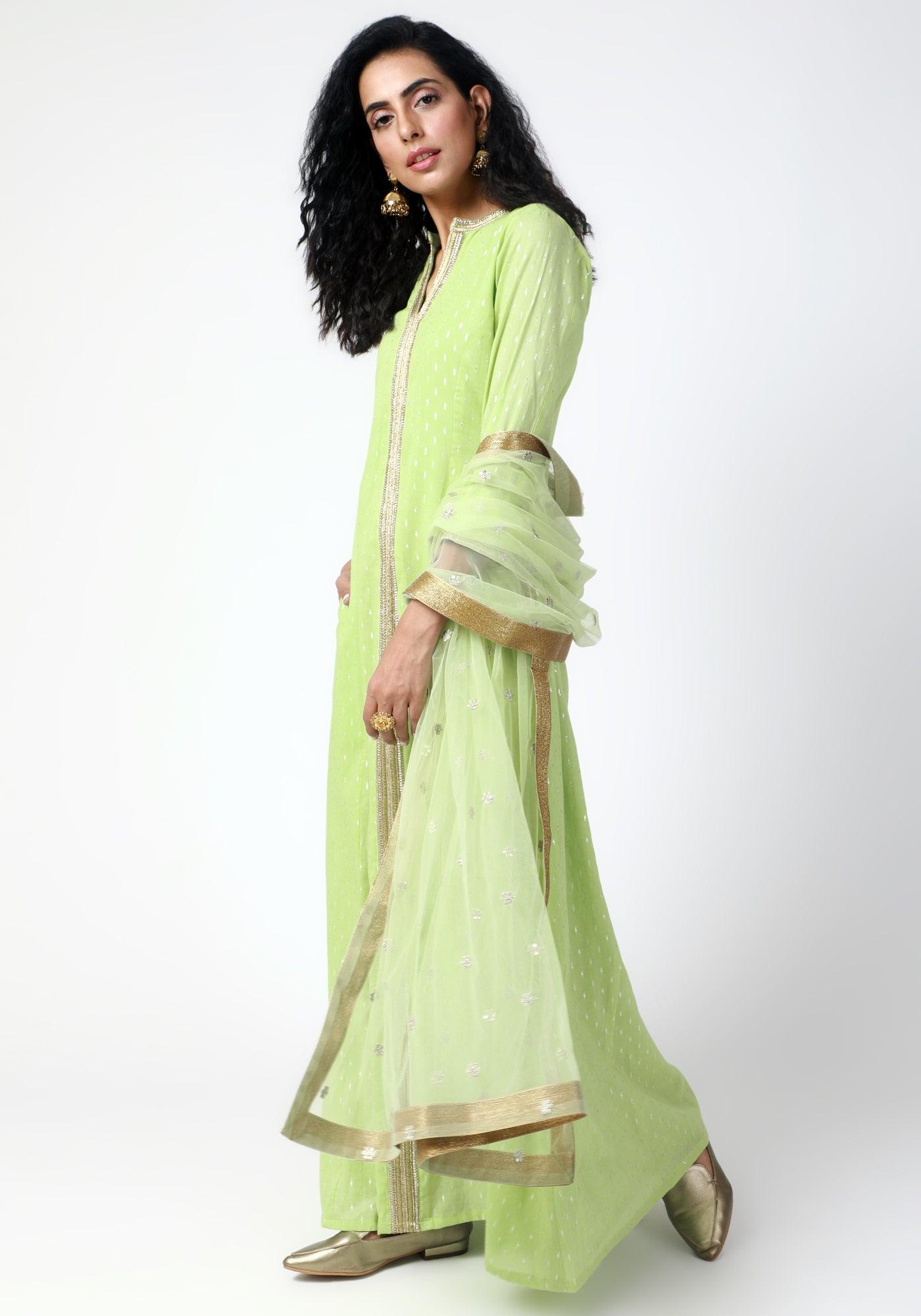 trueBrowns Green Lace Kurta-Pant-Dupatta | Swadesiicart