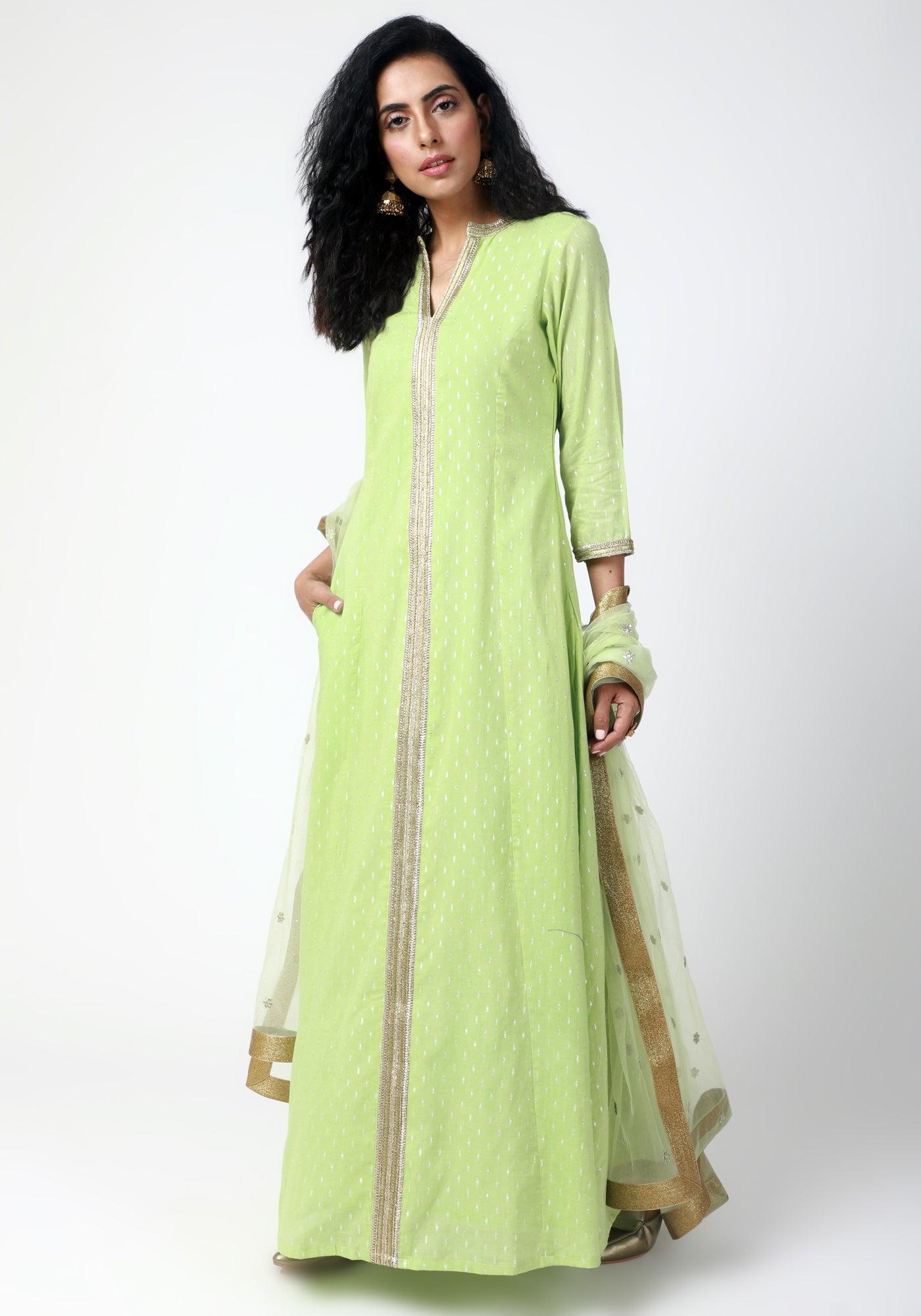 trueBrowns Green Lace Kurta-Pant-Dupatta | Swadesiicart