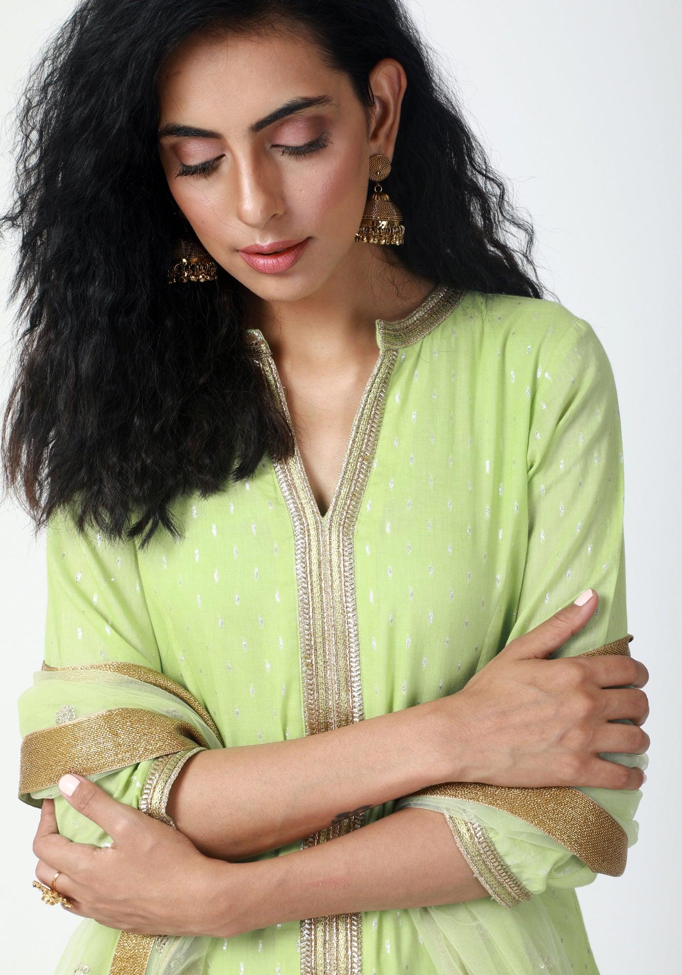 trueBrowns Green Lace Kurta-Pant-Dupatta | Swadesiicart
