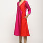 trueBrowns Pink Contrast Overlap Dress | Swadesiicart