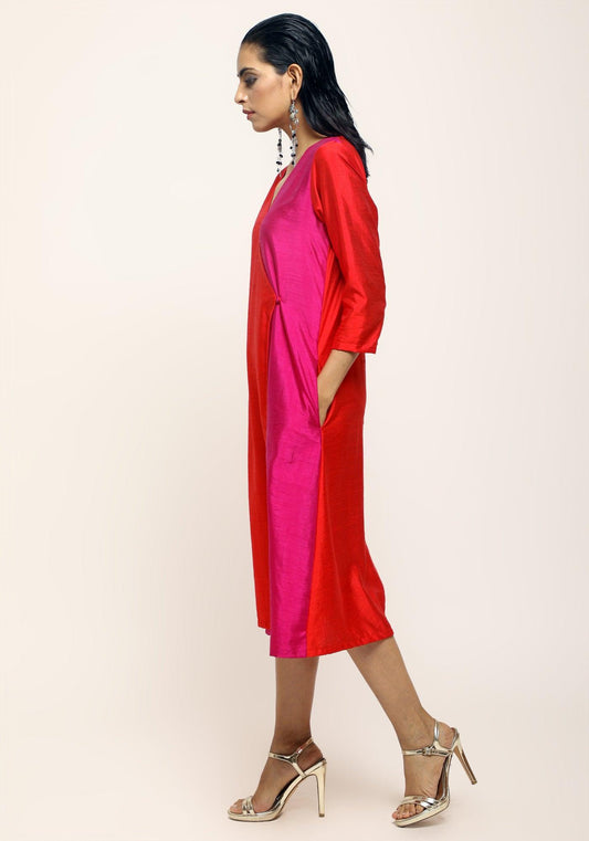 trueBrowns Orange Contrast Overlap Dress | Swadesiicart