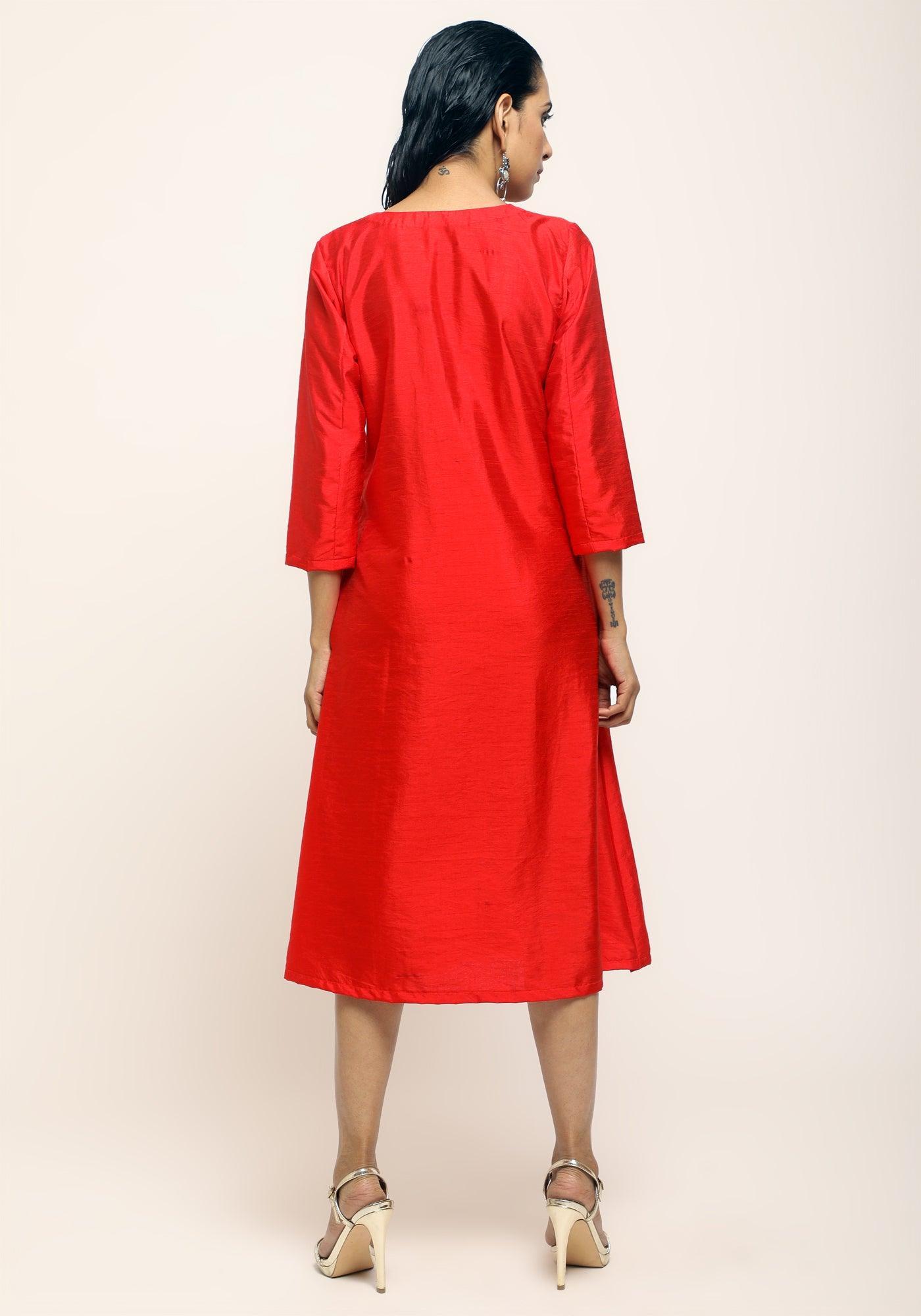 trueBrowns Orange Contrast Overlap Dress | Swadesiicart