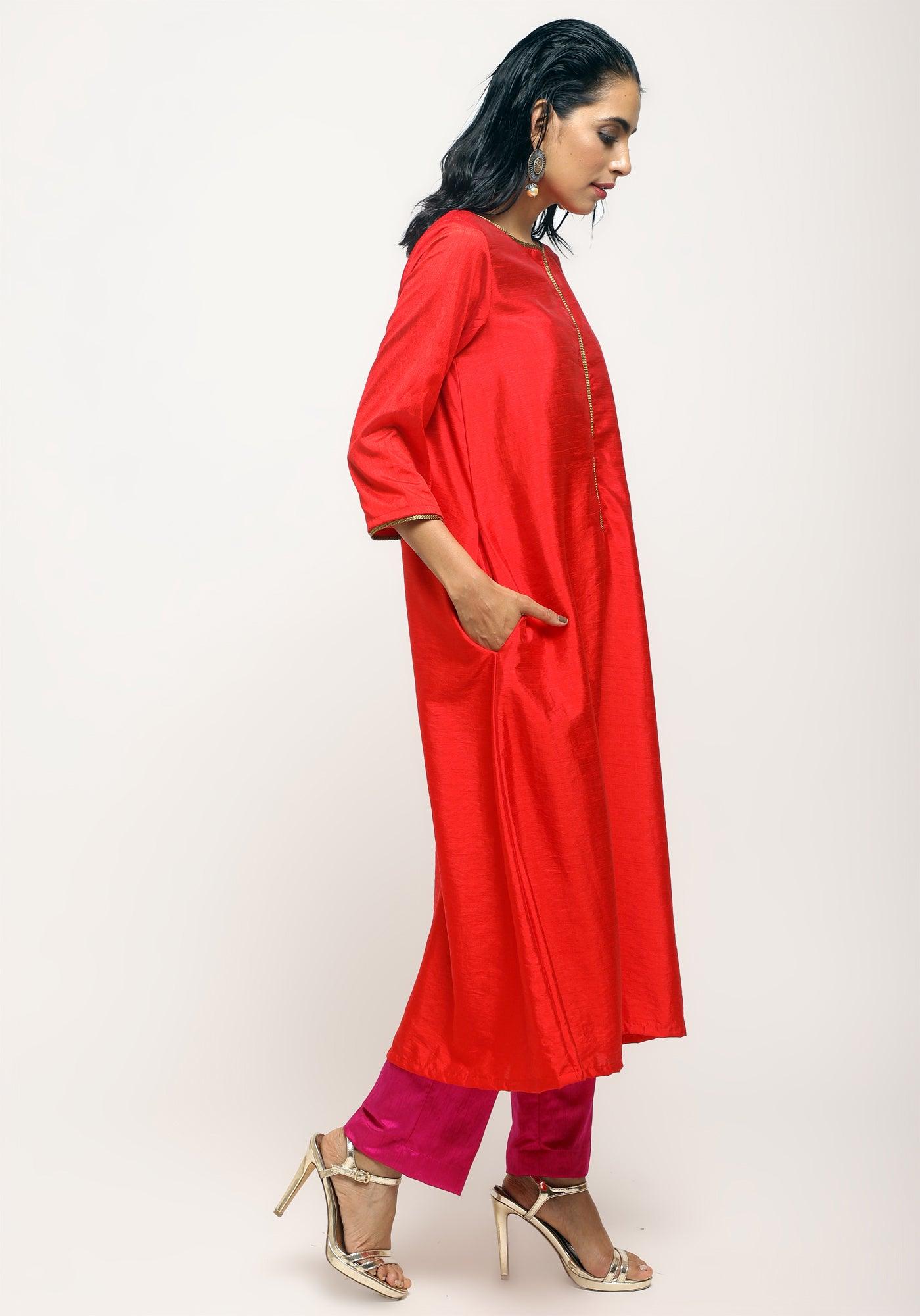 trueBrowns Orange Laced Kurta Set | Swadesiicart