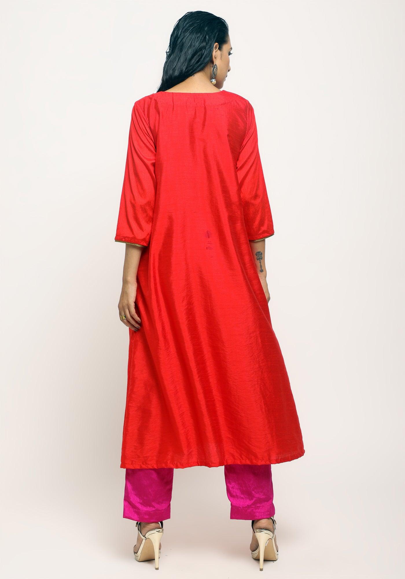 trueBrowns Orange Laced Kurta Set | Swadesiicart