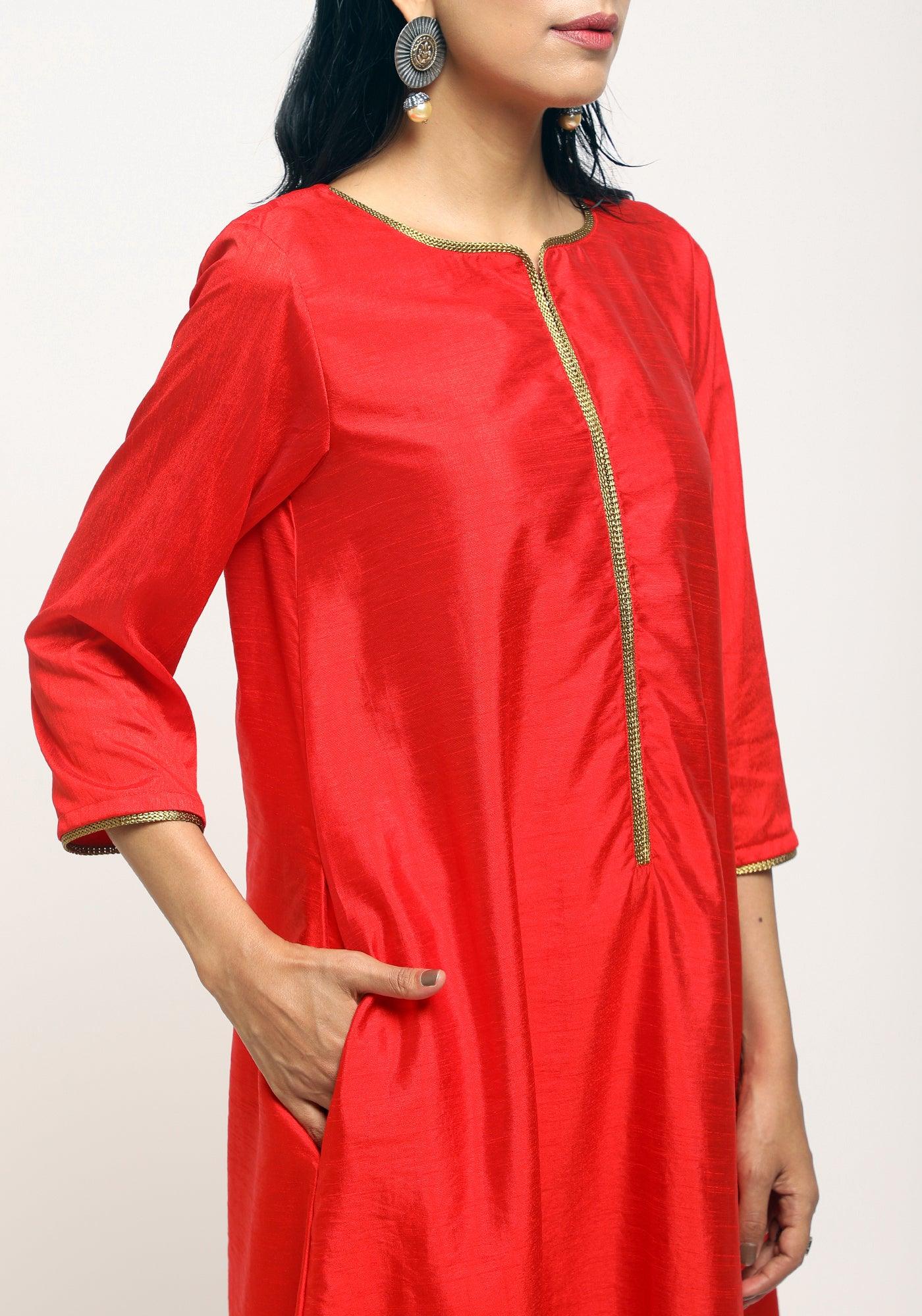 trueBrowns Orange Laced Kurta Set | Swadesiicart