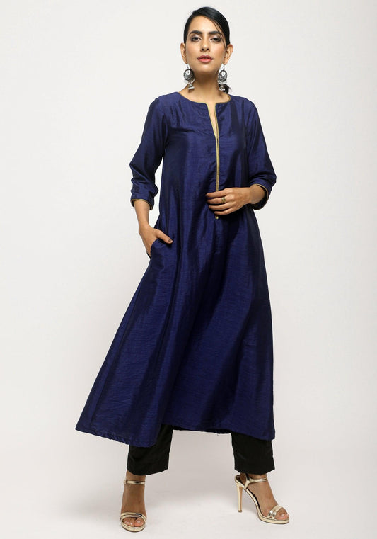 trueBrowns Blue Laced Kurta Set | Swadesiicart