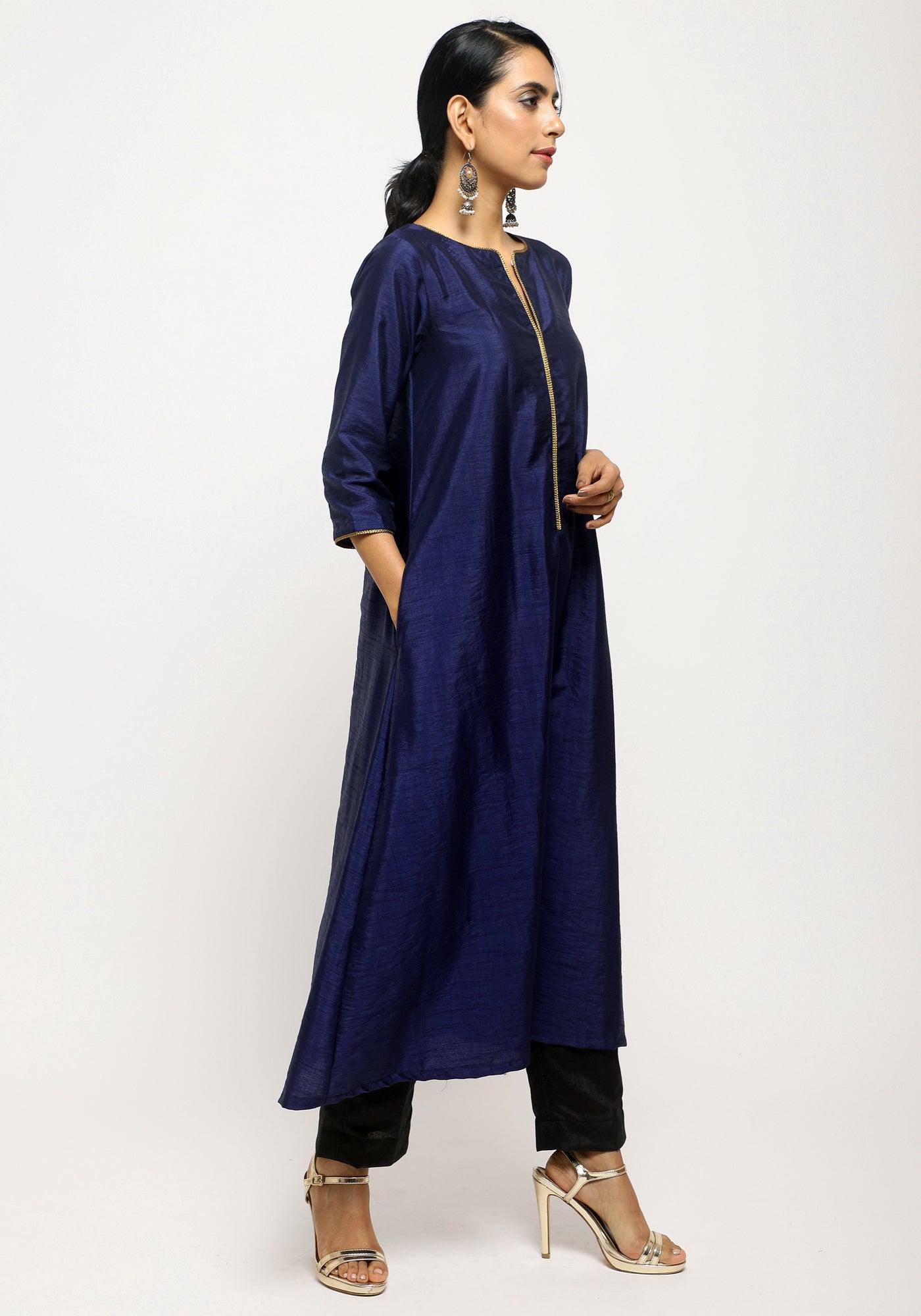 trueBrowns Blue Laced Kurta Set | Swadesiicart