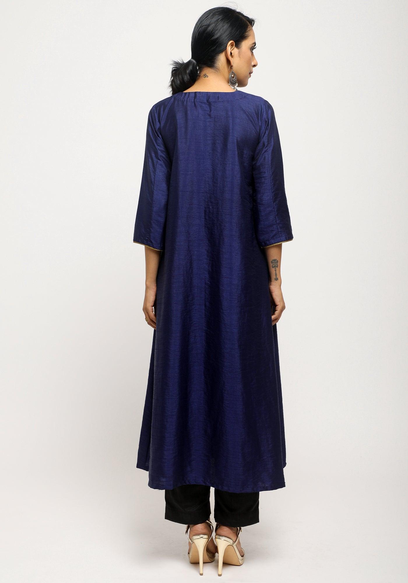 trueBrowns Blue Laced Kurta Set | Swadesiicart