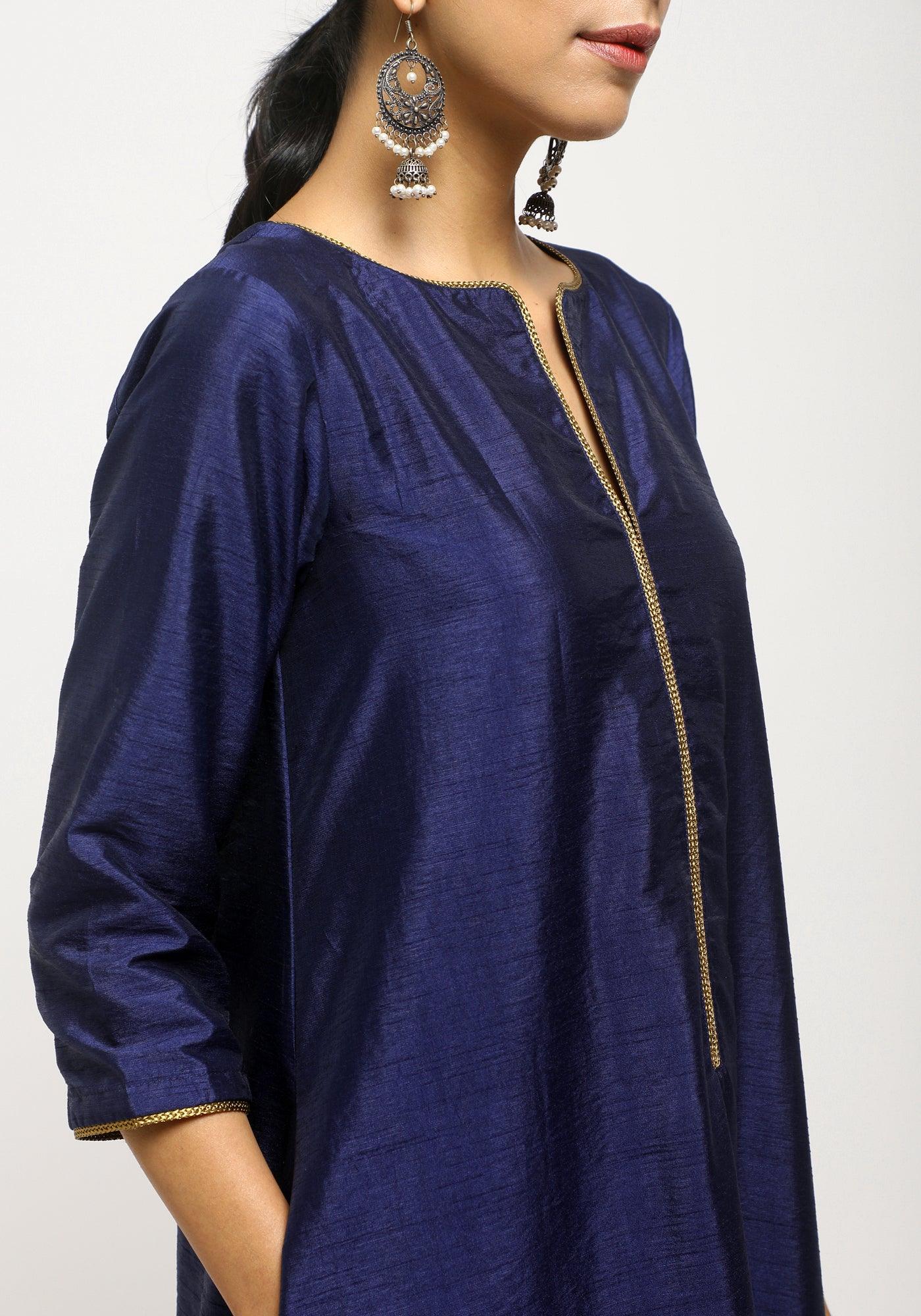 trueBrowns Blue Laced Kurta Set | Swadesiicart